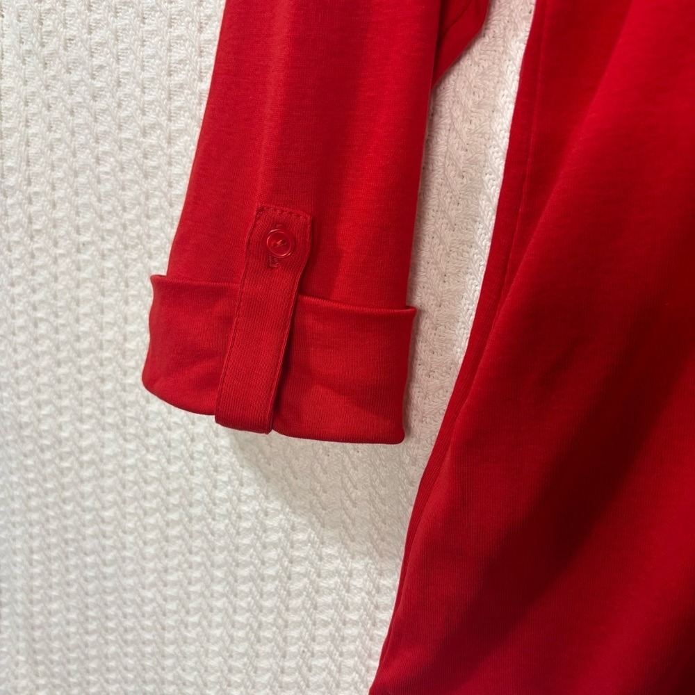 Van Heusen Henley Top Womens L Red Crochet Lace Bib 3/4 Sleeve Cotton Casual - Picture 3 of 7